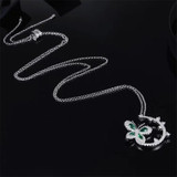 Luxury Sterling Silver Green Butterfly Pendant Necklace