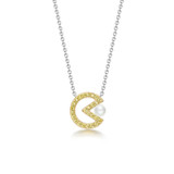 Sterling Silver Pacman Pearl Created Diamond Necklace