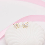 Bow Knot 925 Sterling Silver White Created Diamond Stud Earrings