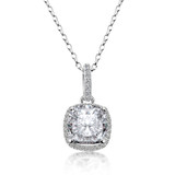 925 Sterling Silver Cushion Cut Created White Diamond Pendant Necklace