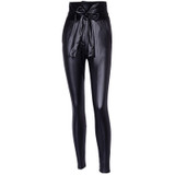 Black Belt High Waist Pencil Faux Leather Women Pant
