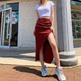 Kawaii irregular mid-length red plaid skirt