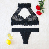 Plus Size Sexy lace deep V hollow hanging neck sexy suit underwear