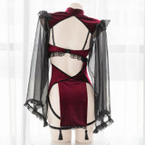 Hollow sexy cheongsam halter dress sexy lingerie set