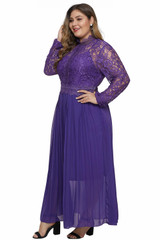 High Neck Long Sleeve Lace Top Plus Size Maxi Dress