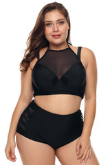 Plus Size Halter Push up Lattice Mesh Swim Bikini