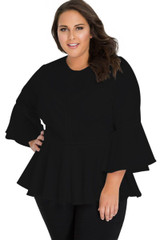 Crochet Insert Bell Sleeve Plus Size Top