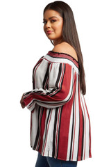Striped Plus Size Off Shoulder Blouse