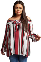 Striped Plus Size Off Shoulder Blouse