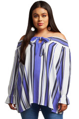 Striped Plus Size Off Shoulder Blouse