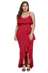 Plus Size Ruffle Trim Spaghetti Straps Maxi Dress