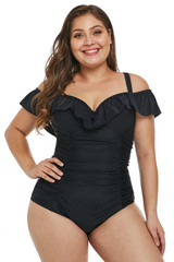 Ruched Ruffle Plus Size One Piece Swimsuit