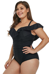 Ruched Ruffle Plus Size One Piece Swimsuit