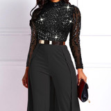 Elegant Black Jumpsuit Long Sleeve Plus Size