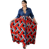 Turn Down Collar Half Sleeve Patchwork Dress