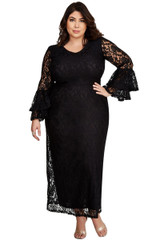 Black Lace Bell Sleeve Plus Size Maxi Dress Black Lace Bell Sleeve Plus Size Maxi Dress