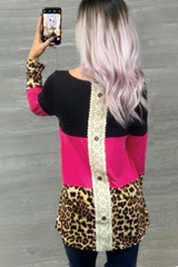 Rose Colorblock Leopard Triple Patchwork Long Sleeve Top Rose Colorblock Leopard Triple Patchwork Long Sleeve Top