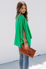 Green Draped Dolman Sleeves V Neck Blouse