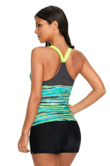 Green Colorful Tie Dye Print Tankini Top