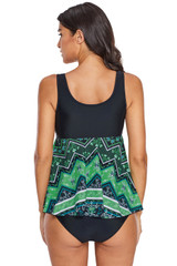Green Vibrant Print Skirted Tankini Swim Top
