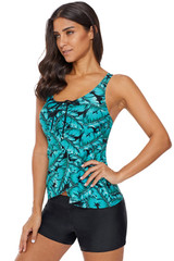 Tropical Leaf Print Sleeveless Tankini Top