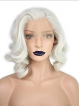 Anogol Short Body Wave Bob White Blonde Free Part Wave High Temperature Fiber Synthetic Hair Lace Front Wigs For Drag Queen
