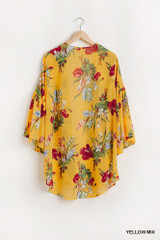 Floral Print Open Front Kimono With Flowy Sleeves