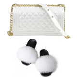 SIZE 6 - Fluffy Fur Slippers & Jelly Crossbody Bag Set