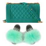 SIZE 6 - Fluffy Fur Slippers & Jelly Crossbody Bag Set