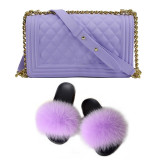 SIZE 6 - Fluffy Fur Slippers & Jelly Crossbody Bag Set