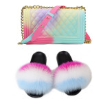 SIZE 6 - Fluffy Fur Slippers & Jelly Crossbody Bag Set
