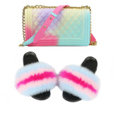 SIZE 6 - Fluffy Fur Slippers & Jelly Crossbody Bag Set
