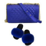 SIZE 6 - Fluffy Fur Slippers & Jelly Crossbody Bag Set