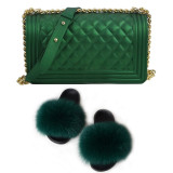 SIZE 6 - Fluffy Fur Slippers & Jelly Crossbody Bag Set