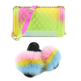SIZE 6 - Fluffy Fur Slippers & Jelly Crossbody Bag Set