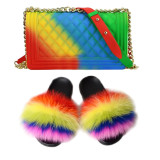 SIZE 7 - Fluffy Fur Slippers & Jelly Crossbody Bag Set