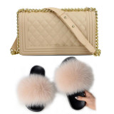 SIZE 11 - Fluffy Fur Slippers & Jelly Crossbody Bag Set