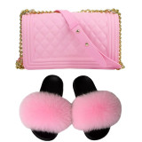 SIZE 11 - Fluffy Fur Slippers & Jelly Crossbody Bag Set
