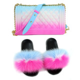 SIZE 11 - Fluffy Fur Slippers & Jelly Crossbody Bag Set