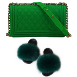 SIZE 11 - Fluffy Fur Slippers & Jelly Crossbody Bag Set