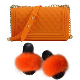 SIZE 11 - Fluffy Fur Slippers & Jelly Crossbody Bag Set