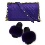 SIZE 11 - Fluffy Fur Slippers & Jelly Crossbody Bag Set