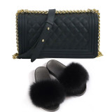 SIZE 10 - Fluffy Fur Slippers & Jelly Crossbody Bag Set