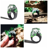 Clear Wood Resin Ring Fashion Handmade Dried Flower Epoxy