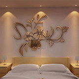 Removable 3D Mirror Flower Art Wall Sticker Acrylic Mural Decal Home Room Decor Chinese Style Plum blossom Decorative Mirrors