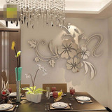 Removable 3D Mirror Flower Art Wall Sticker Acrylic Mural Decal Home Room Decor Chinese Style Plum blossom Decorative Mirrors