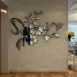 Removable 3D Mirror Flower Art Wall Sticker Acrylic Mural Decal Home Room Decor Chinese Style Plum blossom Decorative Mirrors