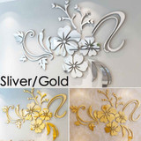 Removable 3D Mirror Flower Art Wall Sticker Acrylic Mural Decal Home Room Decor Chinese Style Plum blossom Decorative Mirrors
