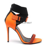Color Heel Gladiator Sandals Ankle Wrap Buckles Neon Yellow High Heels Sandals