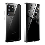 For Samsung Galaxy S20 Ultra Magnetic Metal Frame Double-sided Tempered Glass Case(Black)